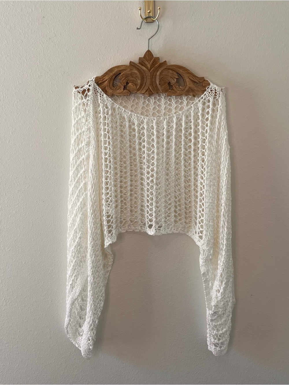 Milio Milano Made in Italy Crochet Knit Open Front Shrug Cardigan White